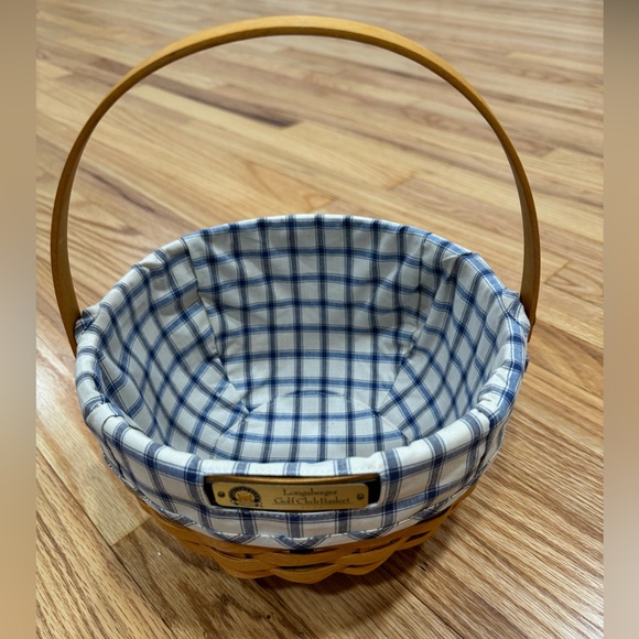 Longaberger 2002 Golf Club Basket with Blue Plaid Liner Plastic Protector - Picture 2 of 6